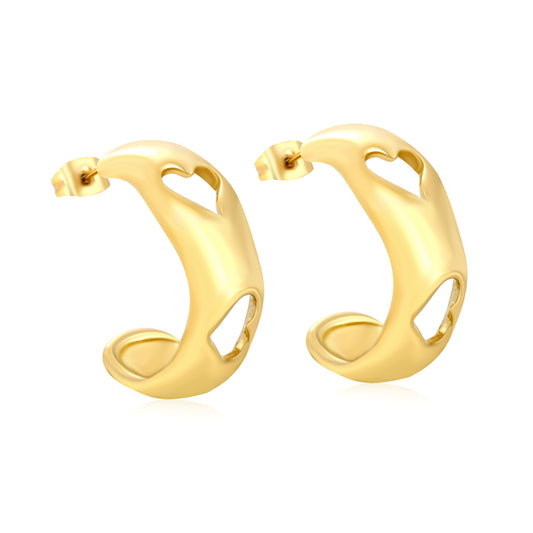 Wholesale Openwork C Hoop Earrings PVD Gold Geometric Design - Jacey JewelryHigh-resolution on white background