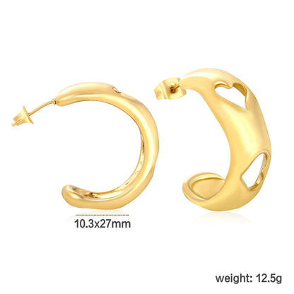 Wholesale Openwork C Hoop Earrings PVD Gold Geometric Design - Jacey Jewelrydimension diagram with measurements