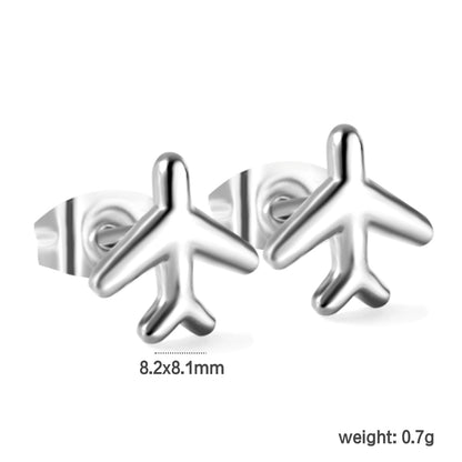 Wholesale Stainless Steel 18K Gold Plated Airplane Plain Pin Earringsdimension diagram with measurements_silver