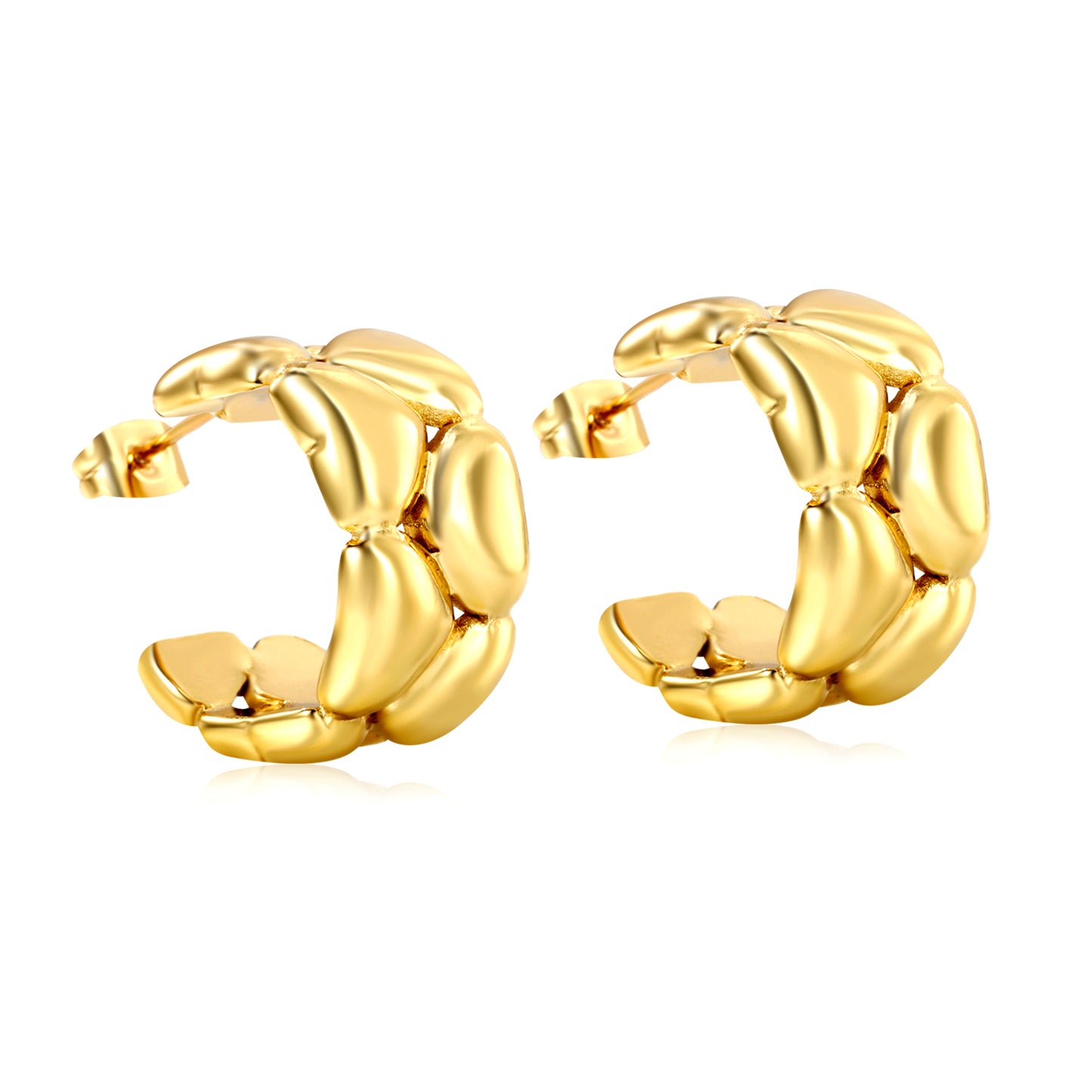 Wholesale Stainless Steel 18K Gold Plated C Shape Connected Heart Stud EarringsHigh-resolution on white background