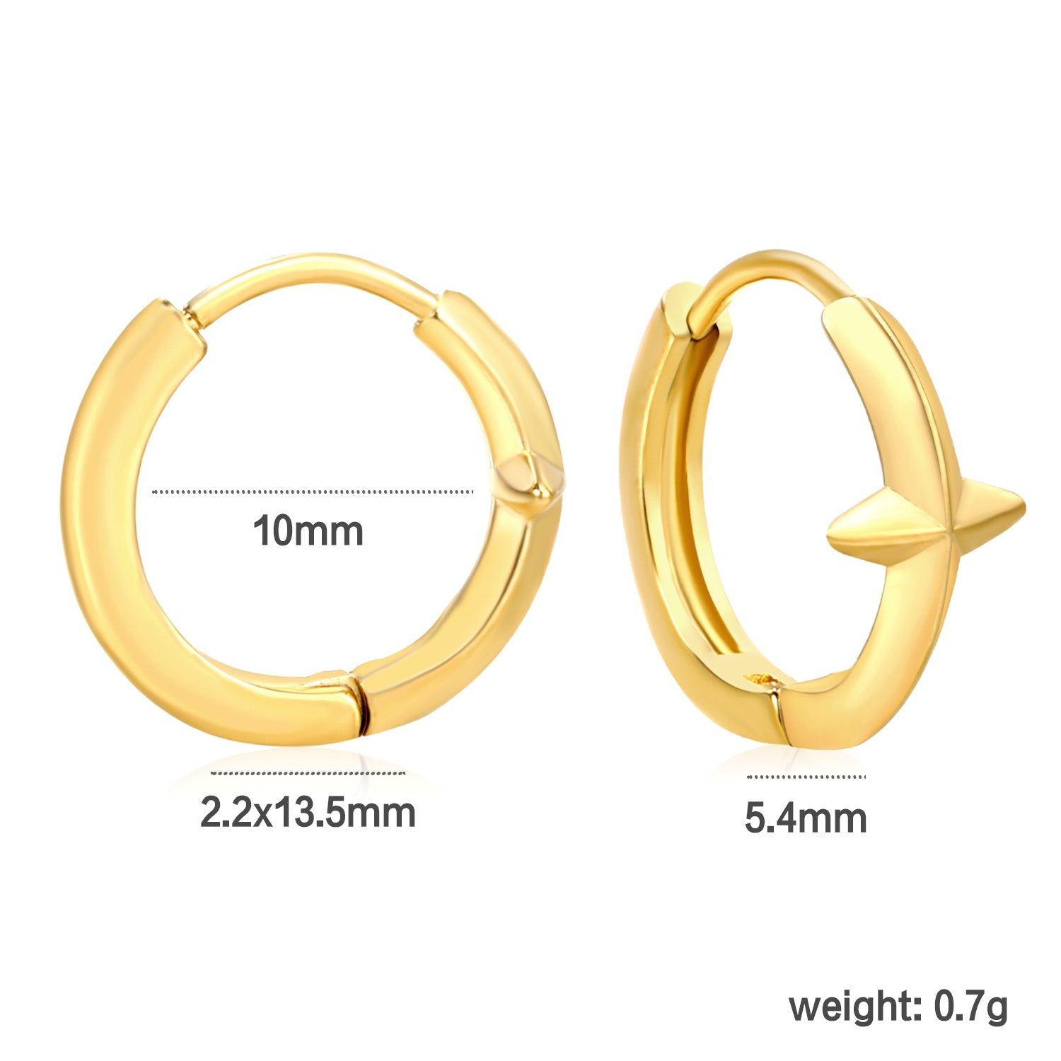 Wholesale Stainless Steel 18K Gold Plated Crucifix Star Mantle Glossy Earringsdimension diagram with measurements