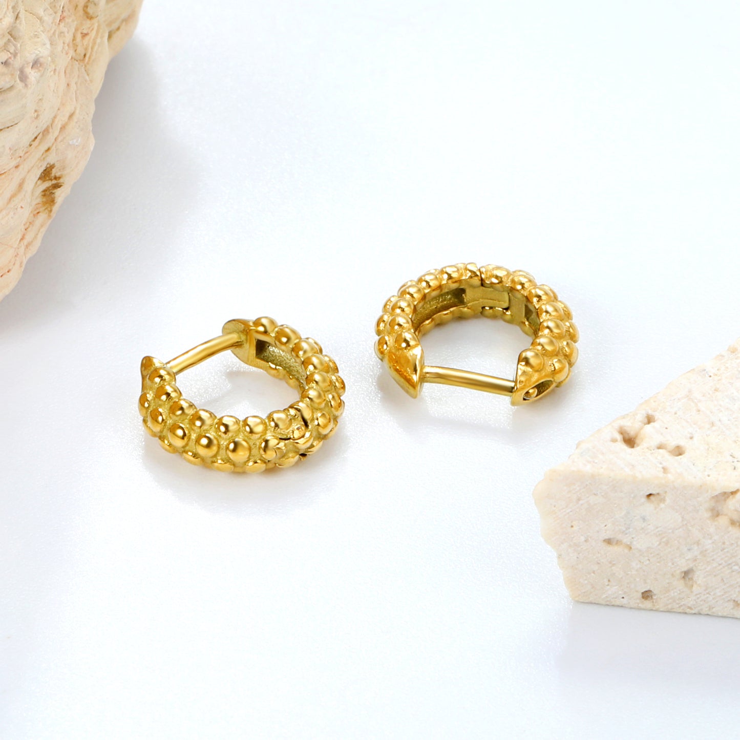 Wholesale Stainless Steel 18K Gold Plated Dimpled Round Stud EarringsHigh-resolution Lifestyle Photos