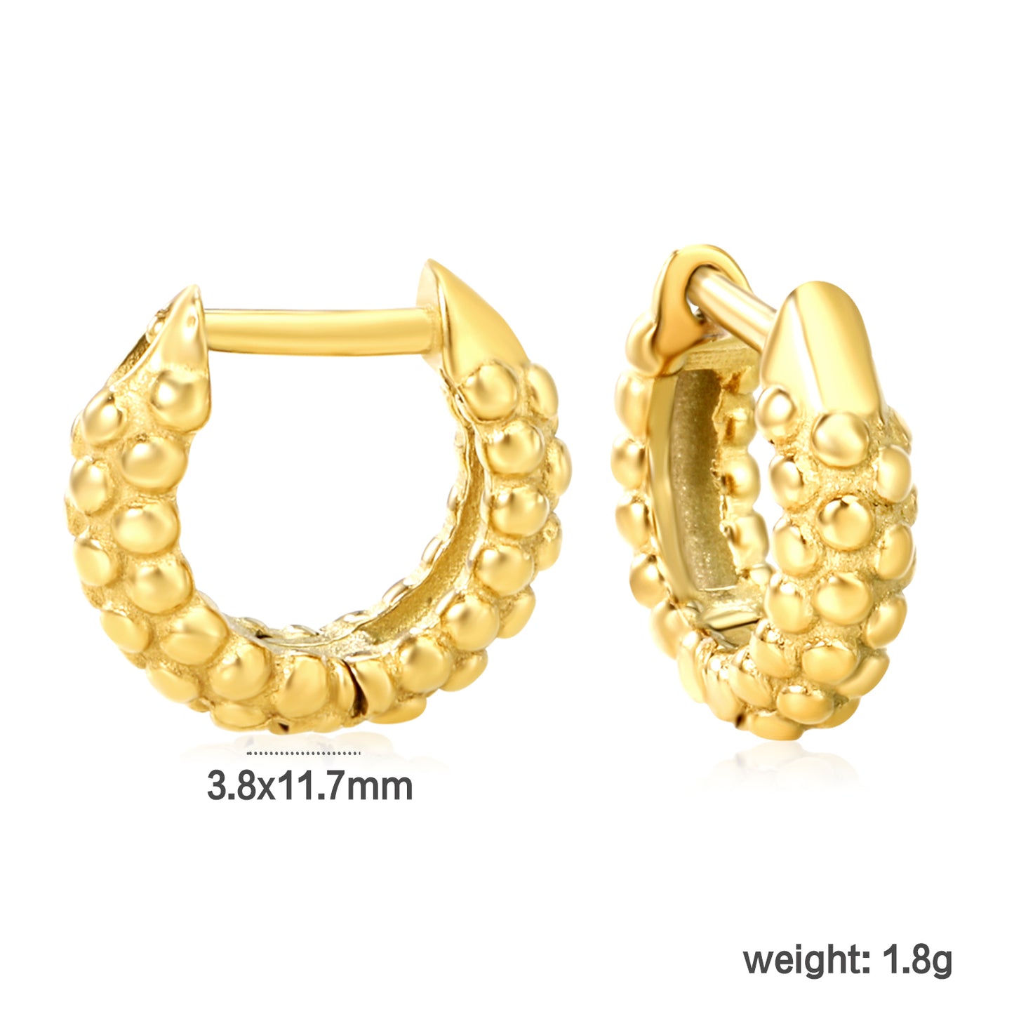 Wholesale Stainless Steel 18K Gold Plated Dimpled Round Stud Earringsdimension diagram with measurements