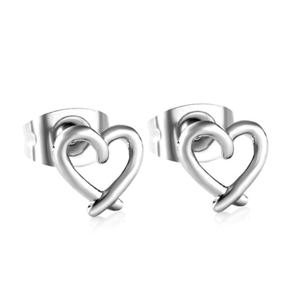 Wholesale Stainless Steel 18K Gold Plated Heart Shape Openwork Plain Pin EarringsHigh-resolution on white background_silver