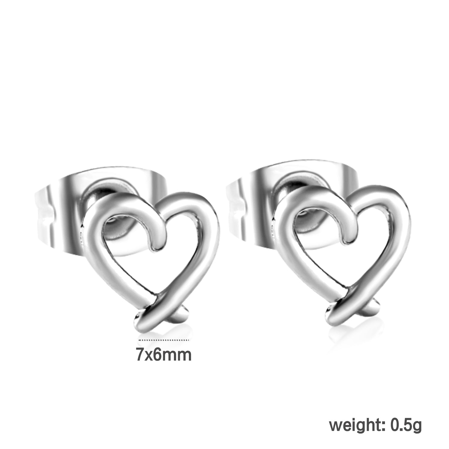 Wholesale Stainless Steel 18K Gold Plated Heart Shape Openwork Plain Pin Earringsdimension diagram with measurements_silver