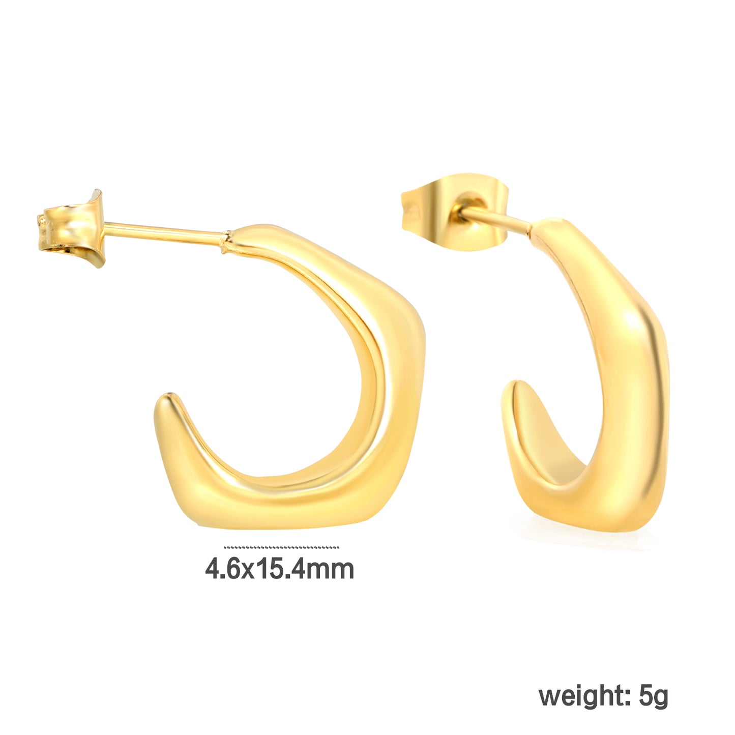 Wholesale Stainless Steel 18K Gold Plated Open Pentagon Stud Earringsdimension diagram with measurements
