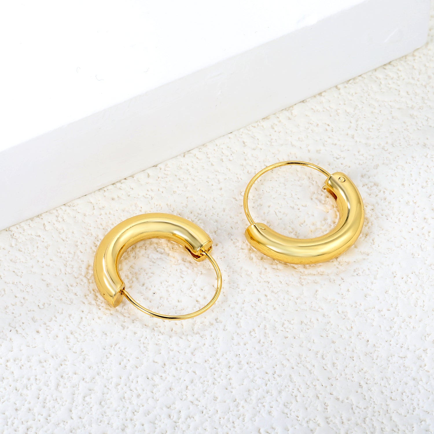 Wholesale Stainless Steel 18K Gold Plated Semi-circular Pendant Stud EarringsClose-up of the light-colored ambiance
