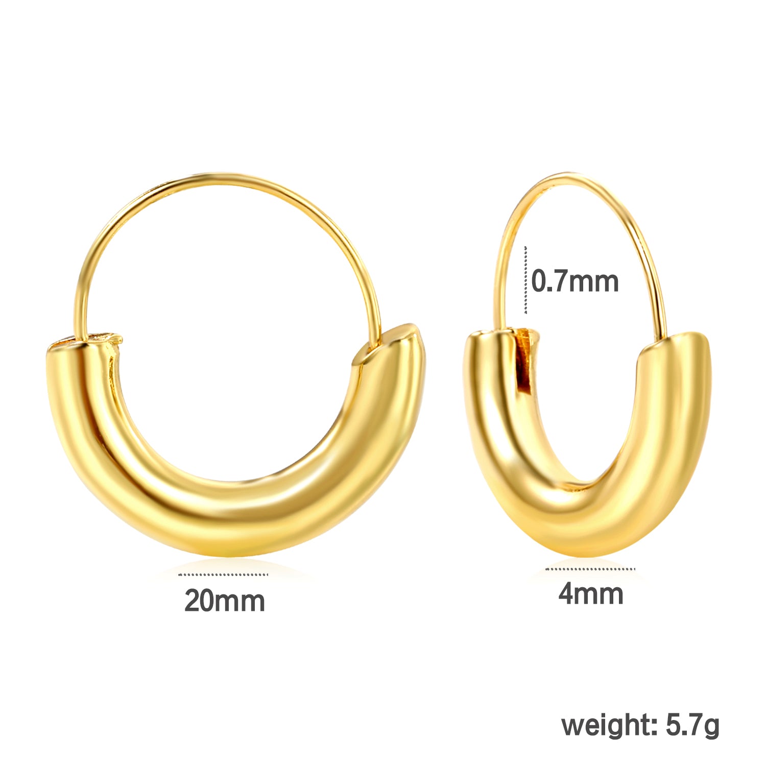 Wholesale Stainless Steel 18K Gold Plated Semi-circular Pendant Stud Earringsdimension diagram with measurements