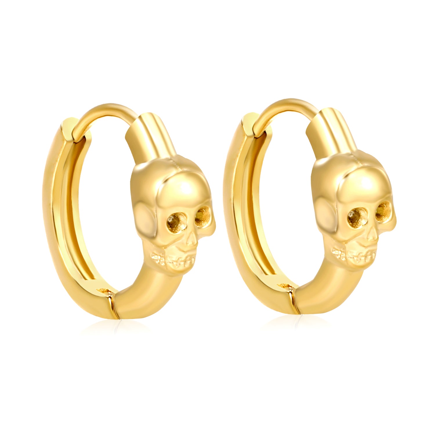 Wholesale Stainless Steel 18K Gold Plated Skull Glossy Stud EarringsHigh-resolution on white background