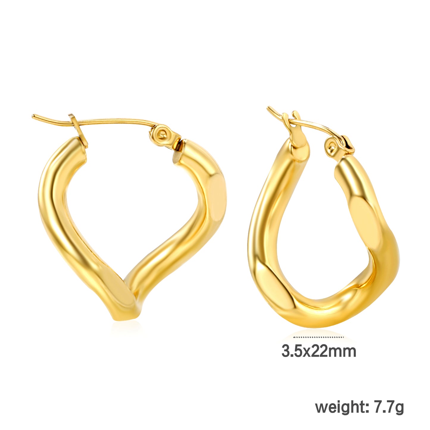 Wholesale Stainless Steel 18K Gold Plated Twisted Thread Reversible Angle Stud Earringsdimension diagram with measurements