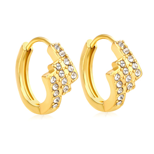Wholesale Stainless Steel Asymmetrical Rectangle Zircon Hoop EarringsHigh-resolution on white background