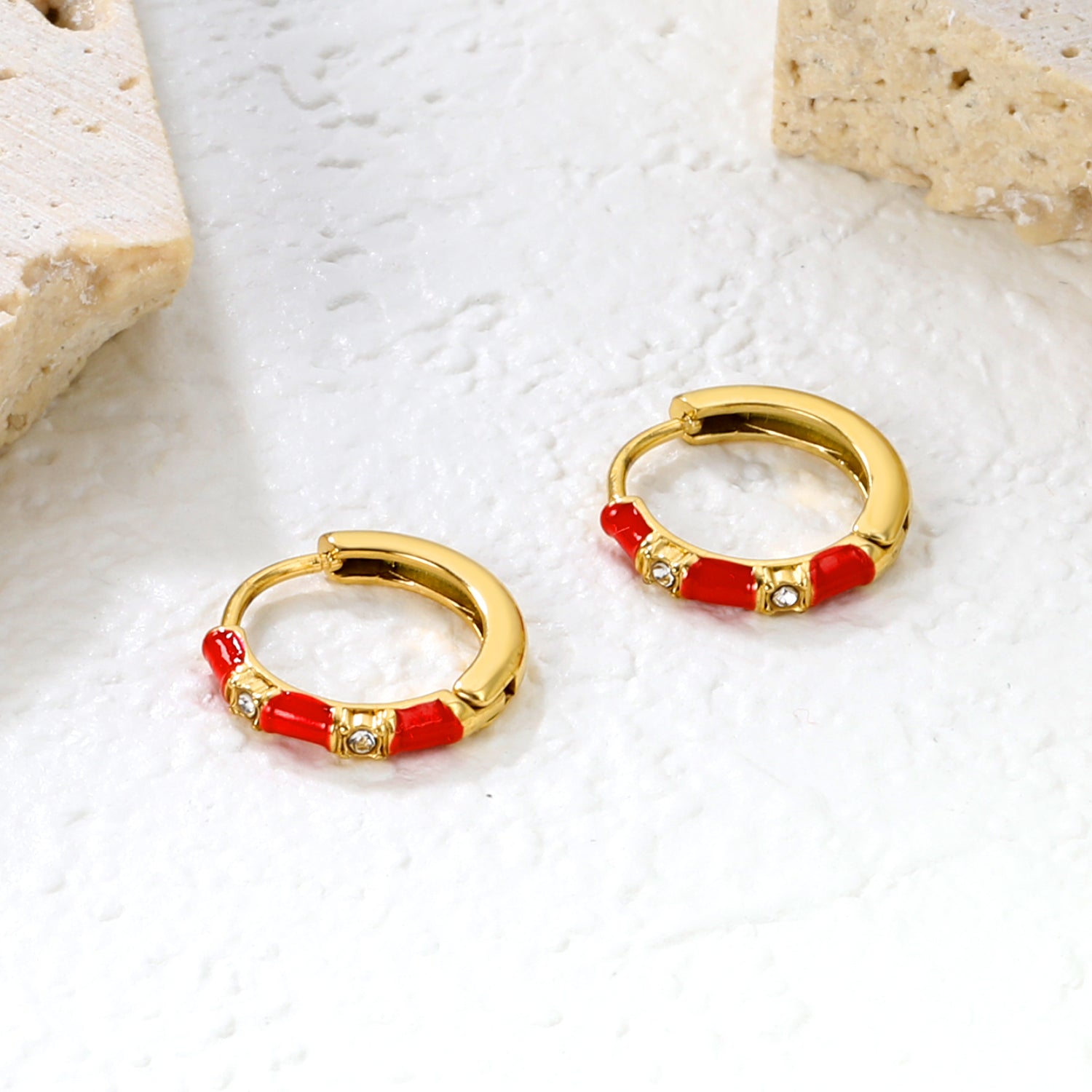 Wholesale Stainless Steel Bold Red Enamel & Diamond EarringsHigh-resolution Lifestyle Photos