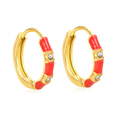Wholesale Stainless Steel Bold Red Enamel & Diamond EarringsHigh-resolution on white background