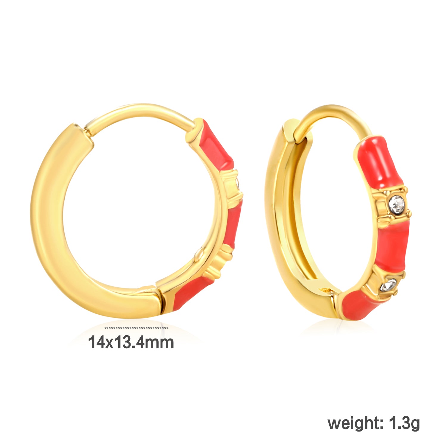 Wholesale Stainless Steel Bold Red Enamel & Diamond Earringsdimension diagram with measurements
