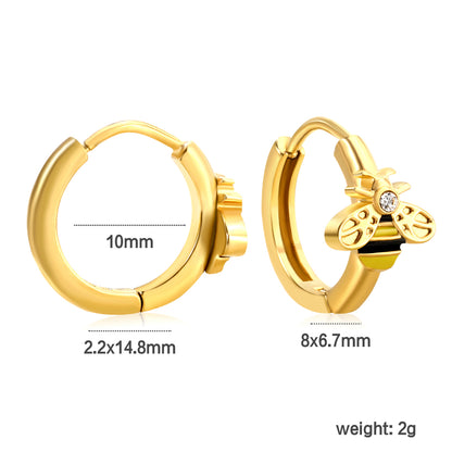 Wholesale Stainless Steel Botanical Bee CZ Hoop Earringsdimension diagram with measurements