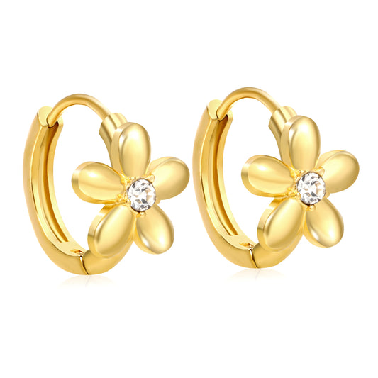 Wholesale Stainless Steel Botanical Flower Zircon Hoop EarringsHigh-resolution on white background