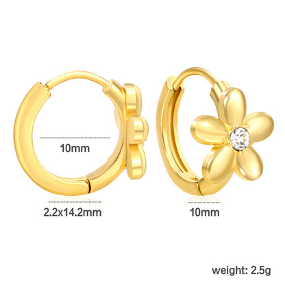 Wholesale Stainless Steel Botanical Flower Zircon Hoop Earringsdimension diagram with measurements
