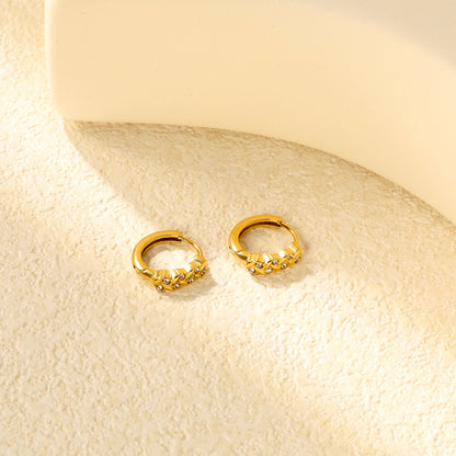 Wholesale Stainless Steel Botanical Grass Wreath Crystal Hoop EarringsClose-ups of the gold plating and details