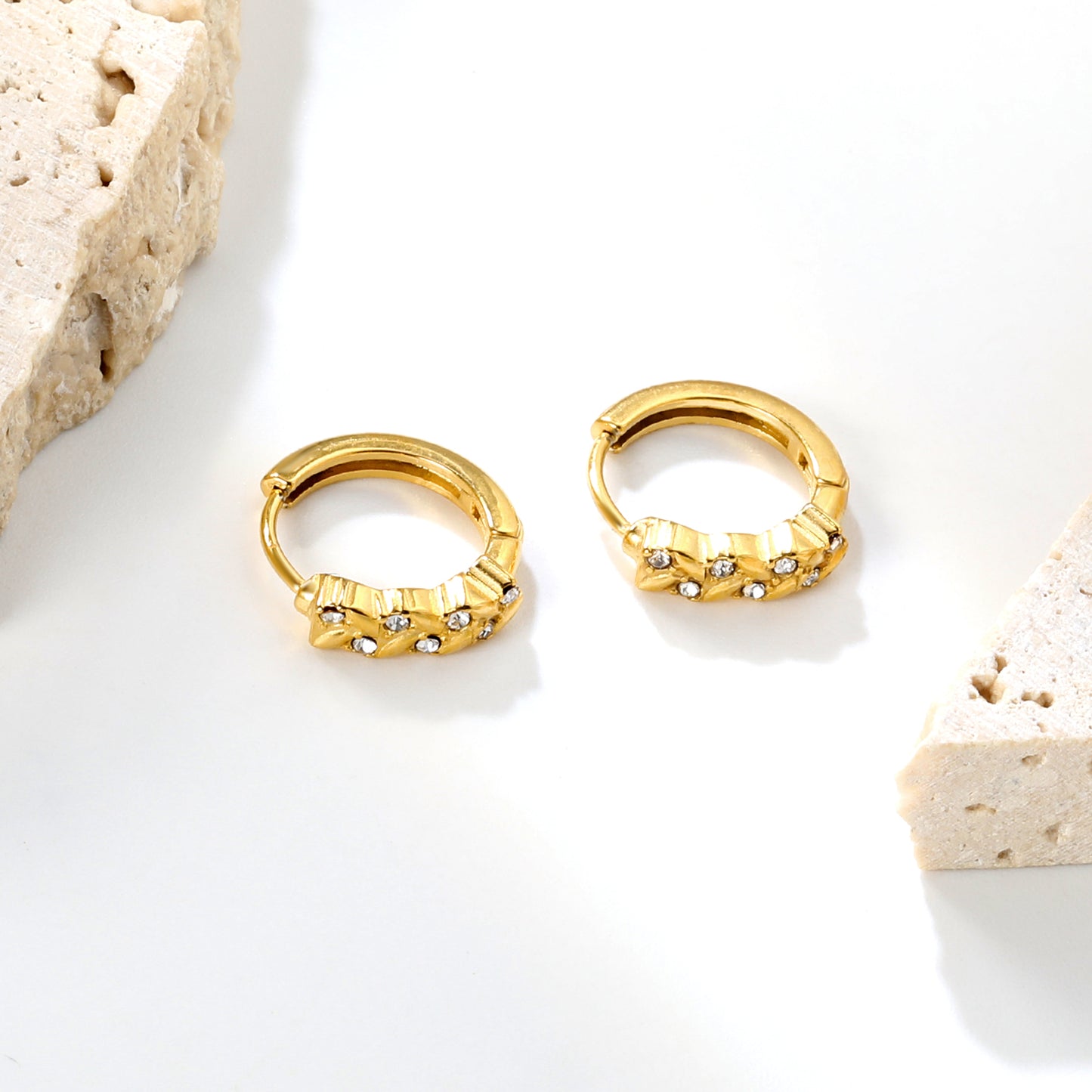 Wholesale Stainless Steel Botanical Grass Wreath Crystal Hoop EarringsHigh-resolution Lifestyle Photos
