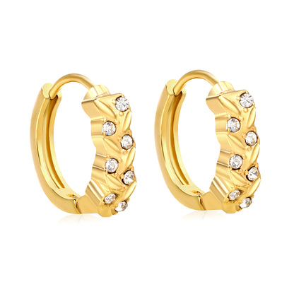 Wholesale Stainless Steel Botanical Grass Wreath Crystal Hoop EarringsHigh-resolution on white background