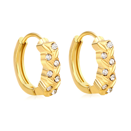 Wholesale Stainless Steel Botanical Grass Wreath Crystal Hoop EarringsHigh-resolution on white background