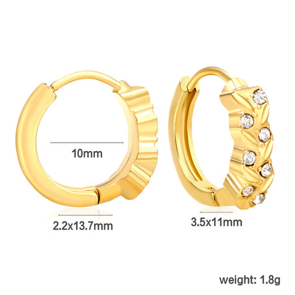 Wholesale Stainless Steel Botanical Grass Wreath Crystal Hoop Earringsdimension diagram with measurements