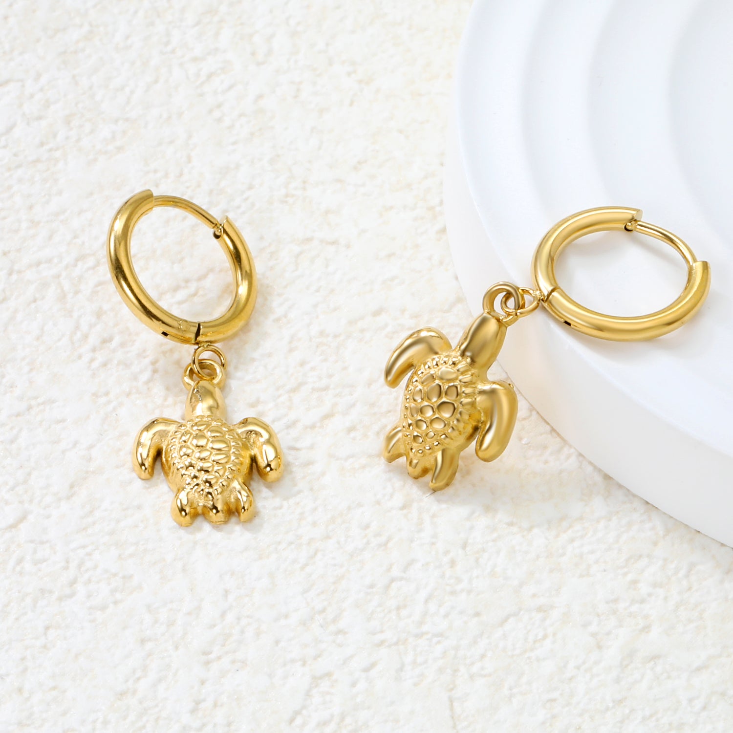 Wholesale Stainless Steel Botanical Turtle Charm Hoop EarringsHigh-resolution Lifestyle Photos
