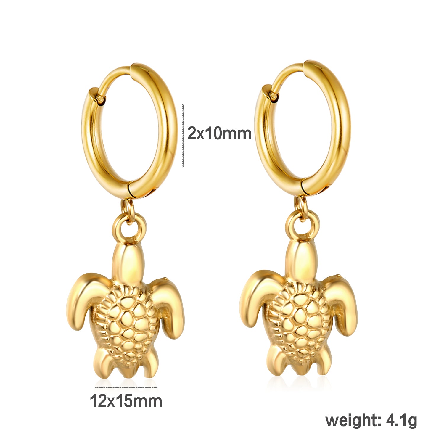 Wholesale Stainless Steel Botanical Turtle Charm Hoop Earringsdimension diagram with measurements
