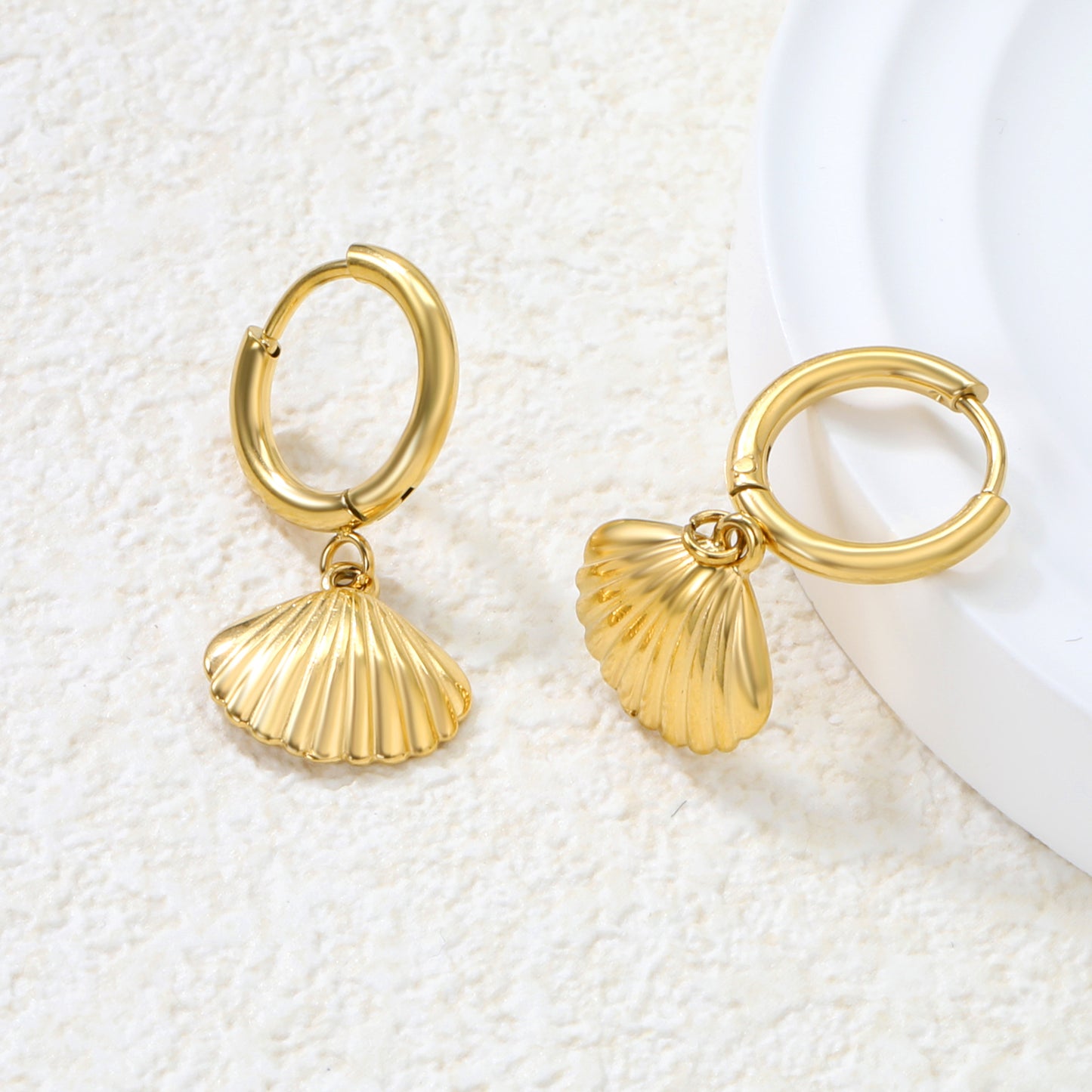 Wholesale Stainless Steel Coastal Shell Charm Hoop EarringsHigh-resolution Lifestyle Photos