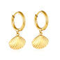Wholesale Stainless Steel Coastal Shell Charm Hoop EarringsHigh-resolution on white background