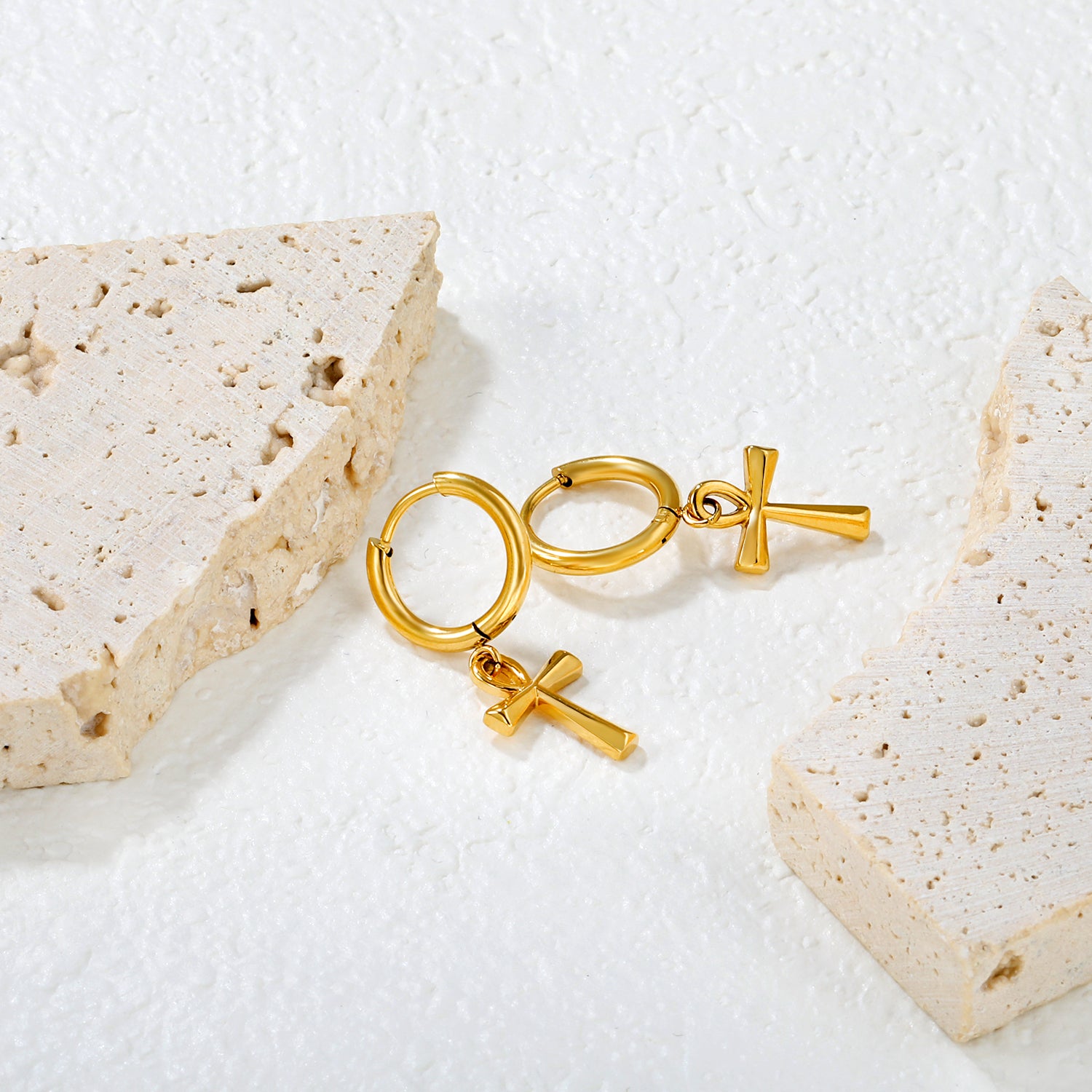 Wholesale Stainless Steel Contemporary Enamel Cross Hoop EarringsHigh-resolution Lifestyle Photos