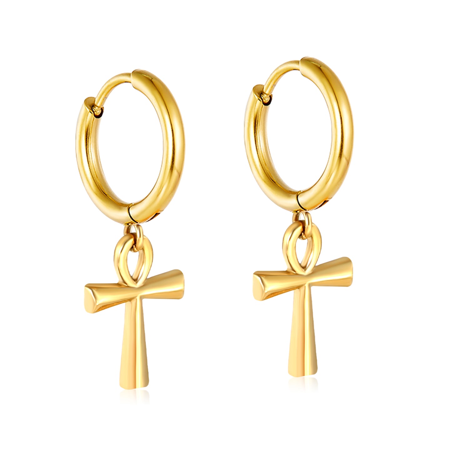 Wholesale Stainless Steel Contemporary Enamel Cross Hoop EarringsHigh-resolution on white background