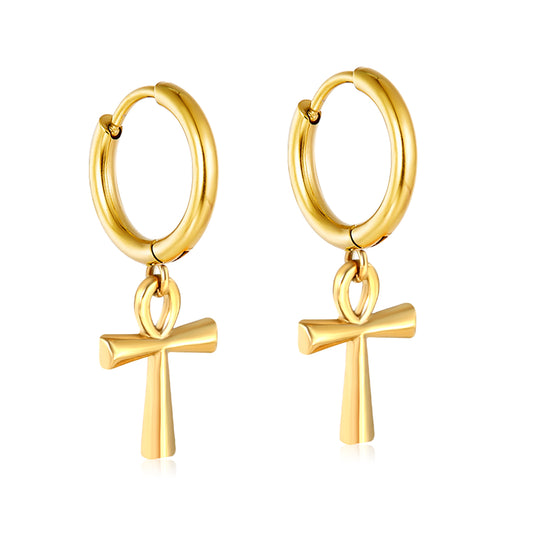 Wholesale Stainless Steel Contemporary Enamel Cross Hoop EarringsHigh-resolution on white background