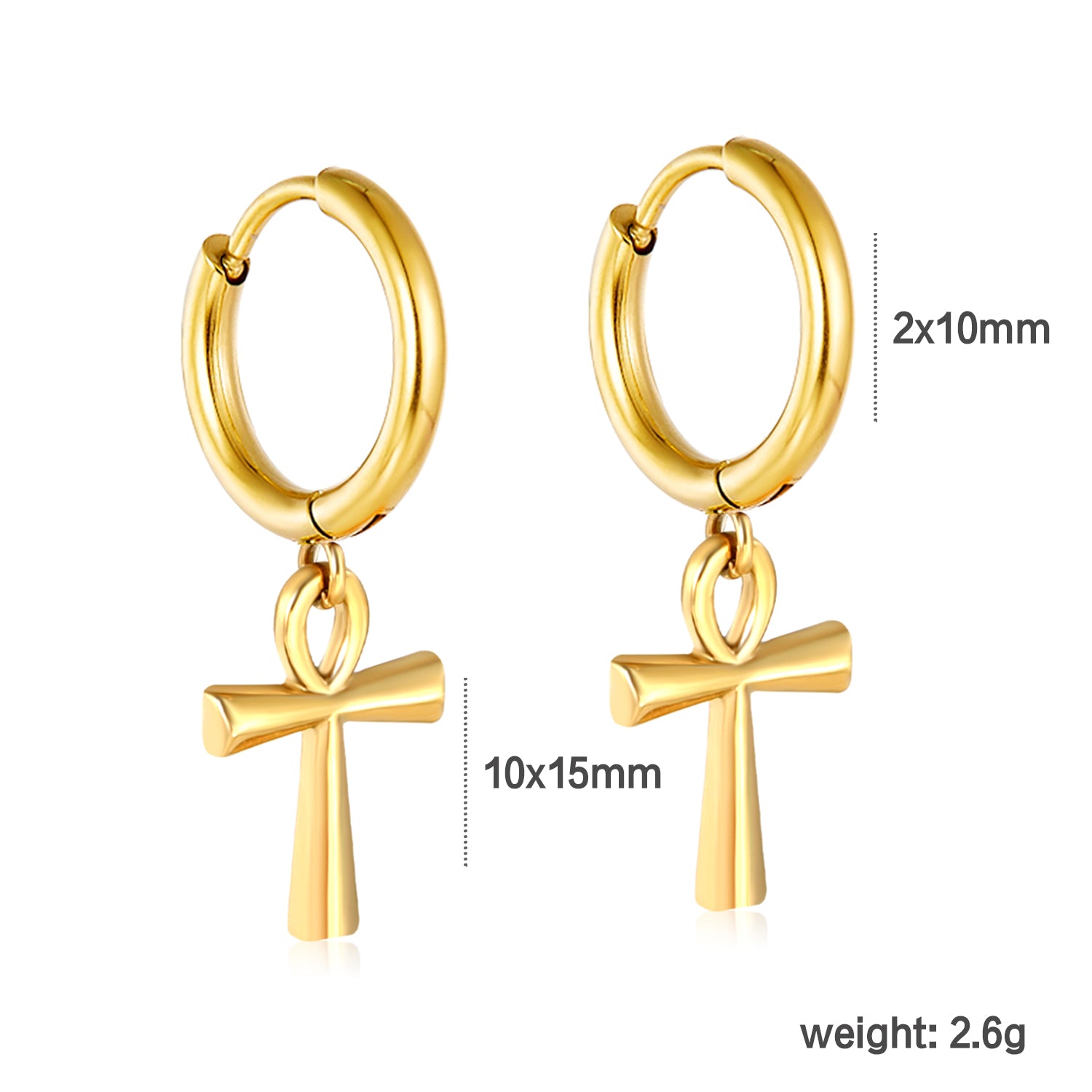 Wholesale Stainless Steel Contemporary Enamel Cross Hoop Earringsdimension diagram with measurements