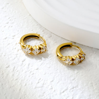 Wholesale Stainless Steel Contemporary Triple Square Zircon Hoop EarringsHigh-resolution Lifestyle Photos