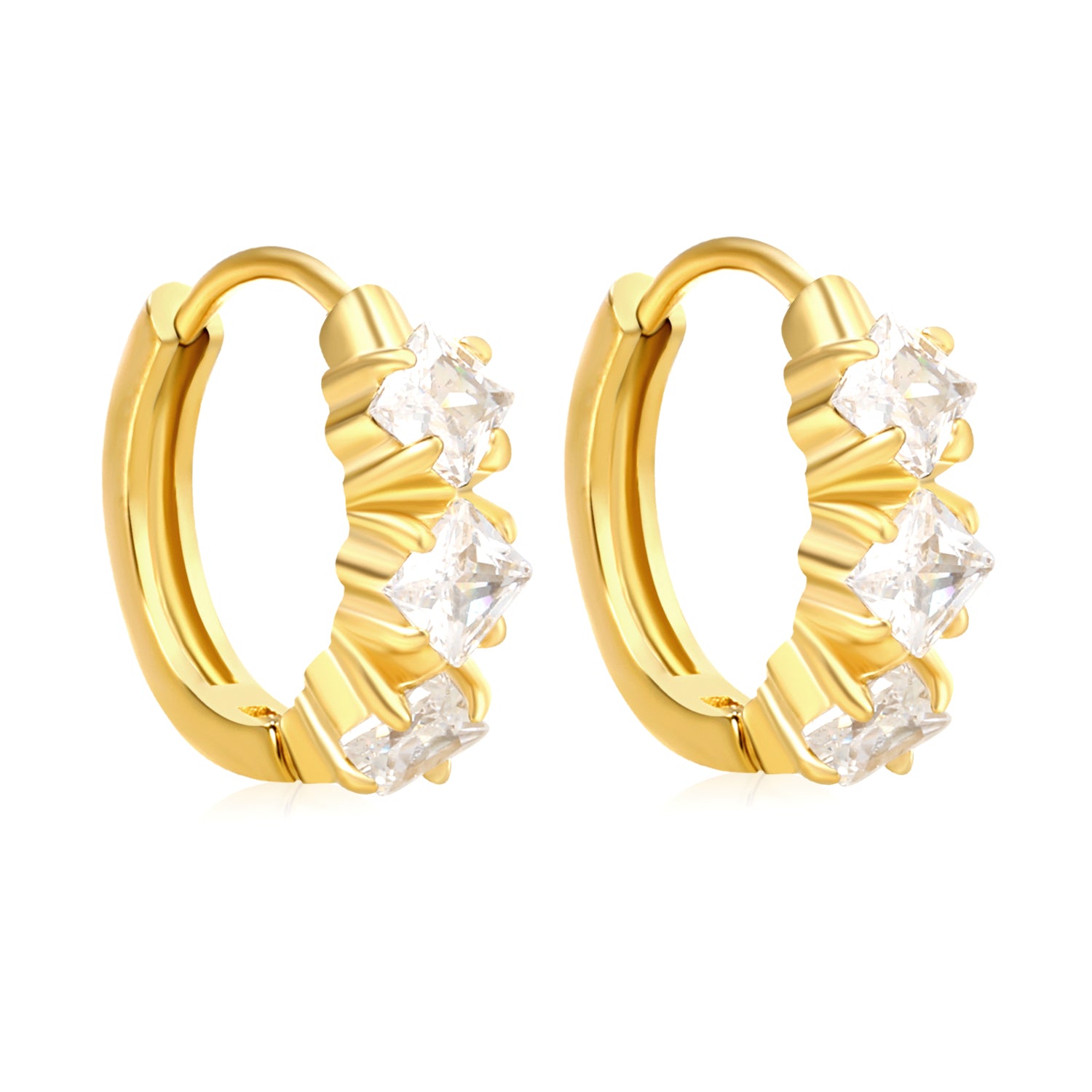 Wholesale Stainless Steel Contemporary Triple Square Zircon Hoop EarringsHigh-resolution on white background