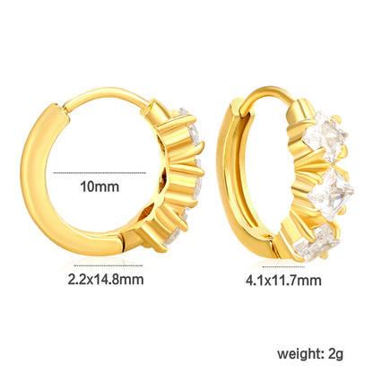 Wholesale Stainless Steel Contemporary Triple Square Zircon Hoop Earringsdimension diagram with measurements