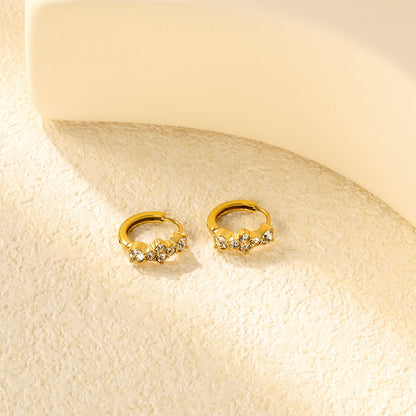 Wholesale Stainless Steel Geometric Six-Piece Round Zircon Hoop EarringsClose-ups of the gold plating and details