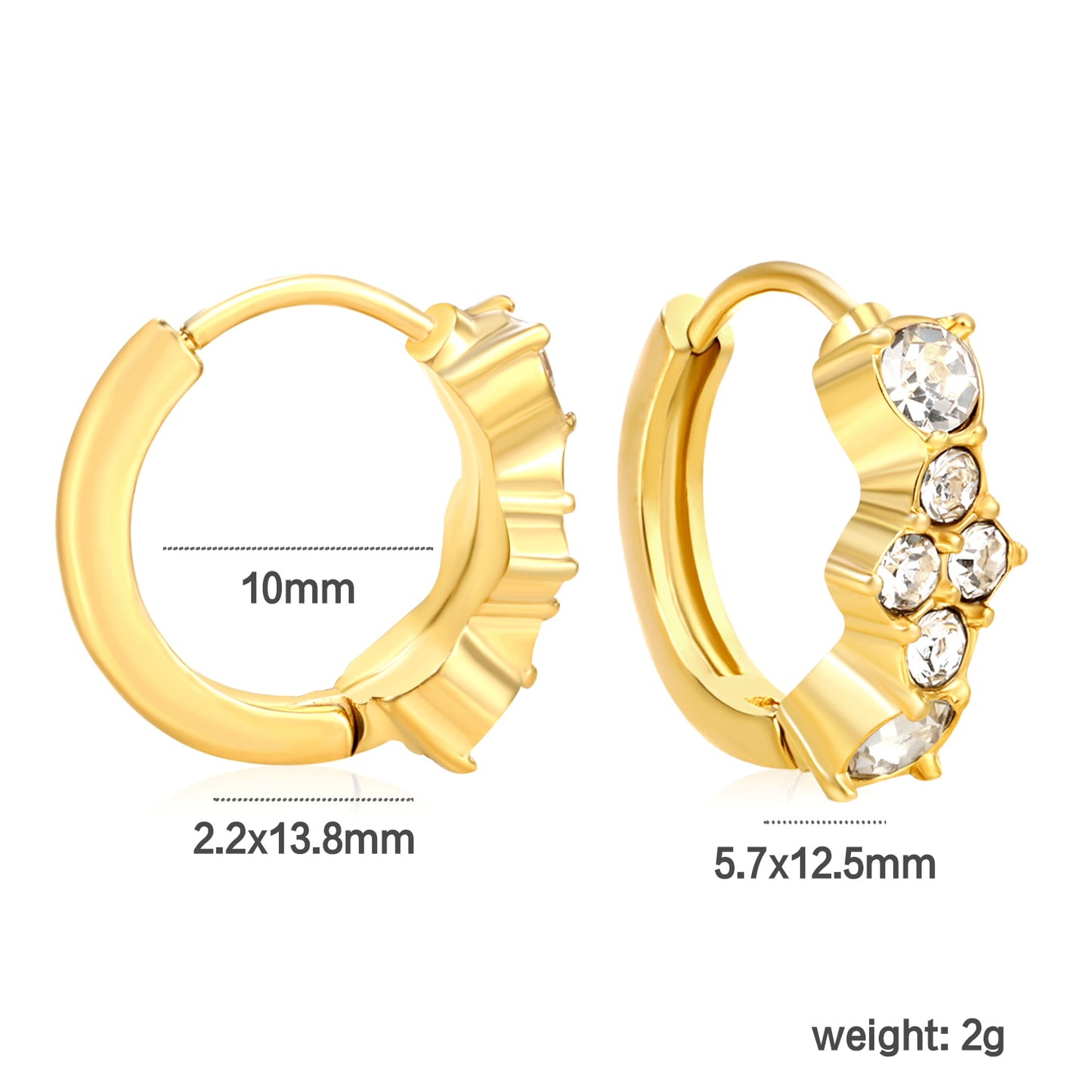 Wholesale Stainless Steel Geometric Six-Piece Round Zircon Hoop Earringsdimension diagram with measurements