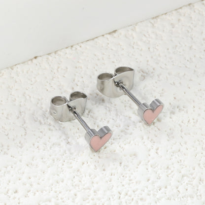 Wholesale Stainless Steel Heart with Pink Glitter Drip EarringsClose-ups of the gold plating and details