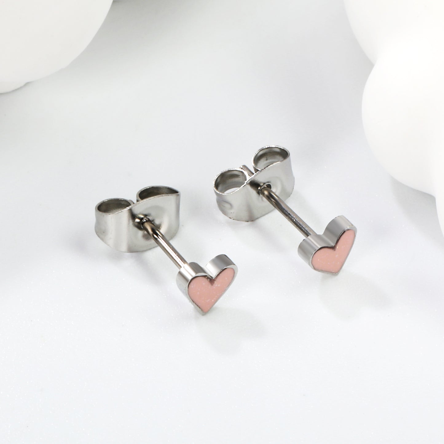 Wholesale Stainless Steel Heart with Pink Glitter Drip EarringsHigh-resolution Lifestyle Photos