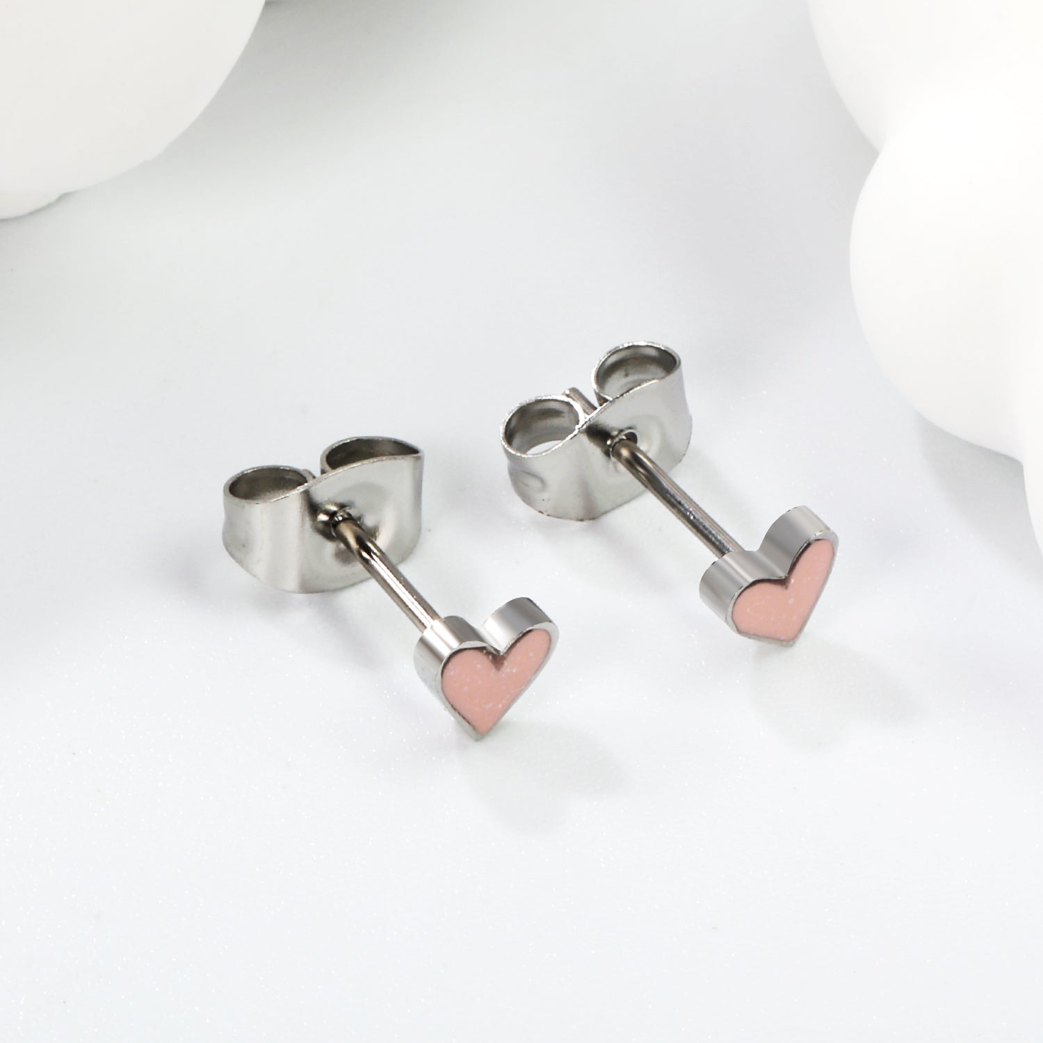 Wholesale Stainless Steel Heart with Pink Glitter Drip EarringsHigh-resolution Lifestyle Photos