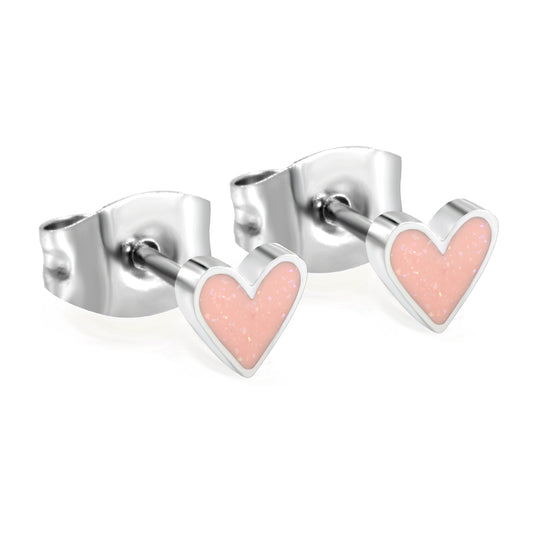 Wholesale Stainless Steel Heart with Pink Glitter Drip EarringsHigh-resolution on white background