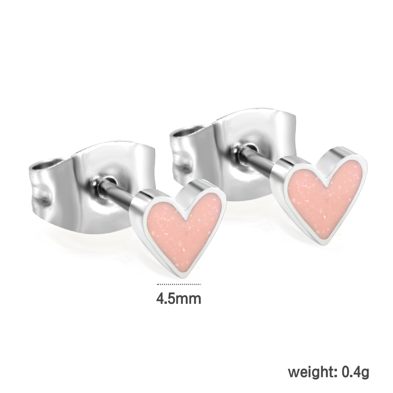 Wholesale Stainless Steel Heart with Pink Glitter Drip Earringsdimension diagram with measurements