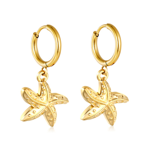 Wholesale Stainless Steel Luxe Large Starfish Charm Hoop EarringsHigh-resolution on white background