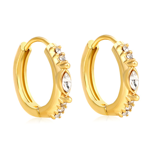Wholesale Stainless Steel Luxe Leaf CNC Diamond Hoop EarringsHigh-resolution on white background