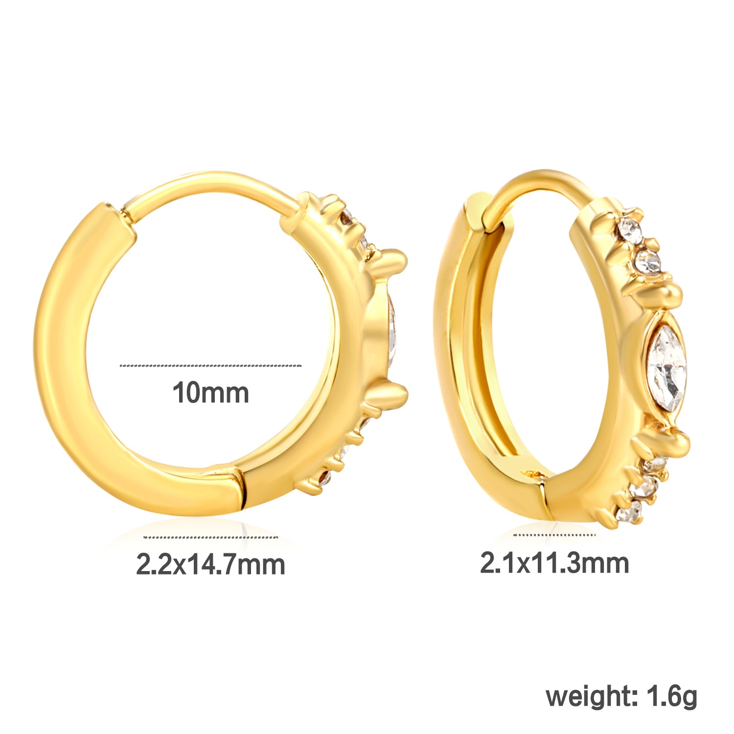Wholesale Stainless Steel Luxe Leaf CNC Diamond Hoop Earringsdimension diagram with measurements