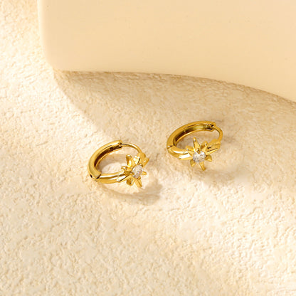 Wholesale Stainless Steel Luxe Octagram Zircon Hoop EarringsClose-ups of the gold plating and details