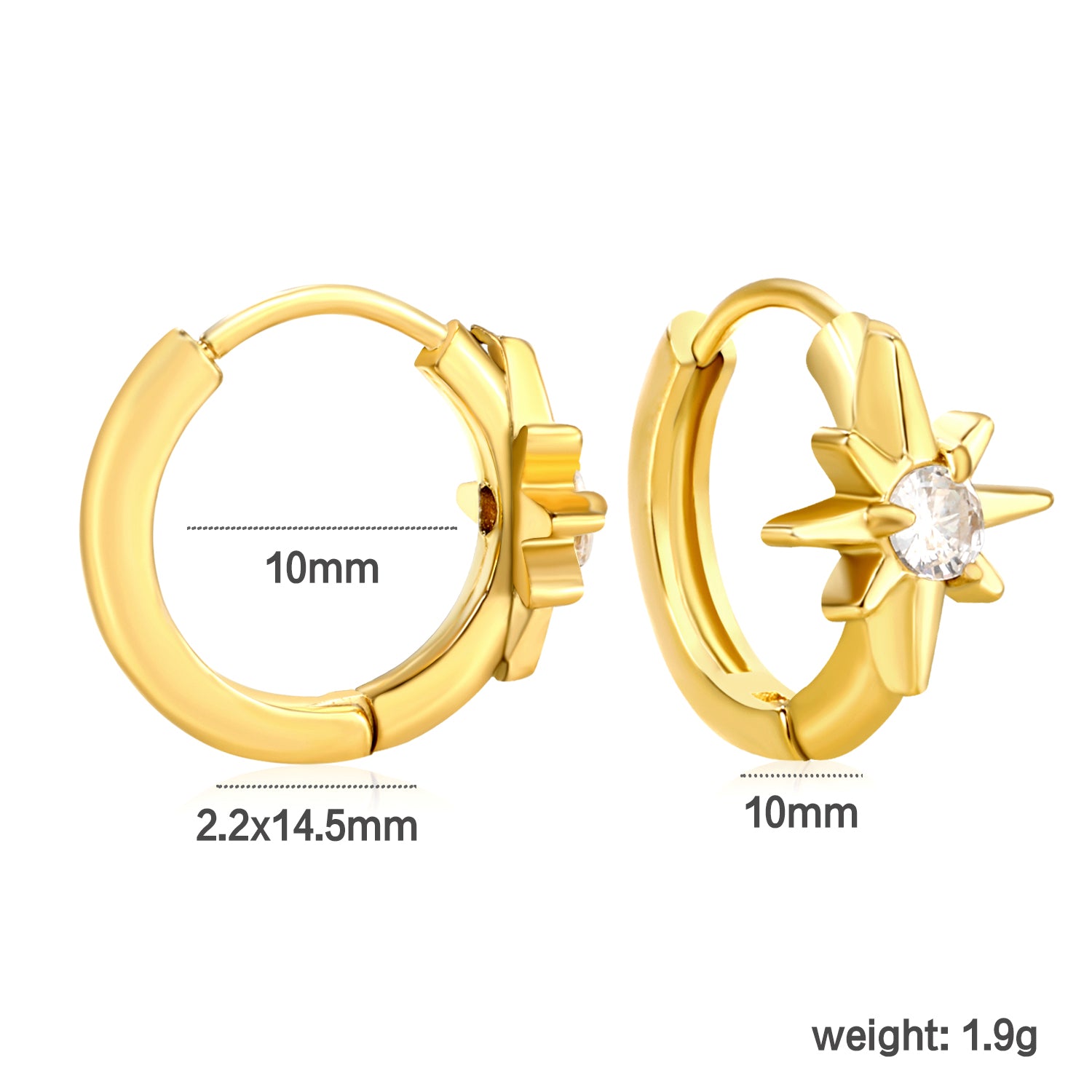 Wholesale Stainless Steel Luxe Octagram Zircon Hoop Earringsdimension diagram with measurements