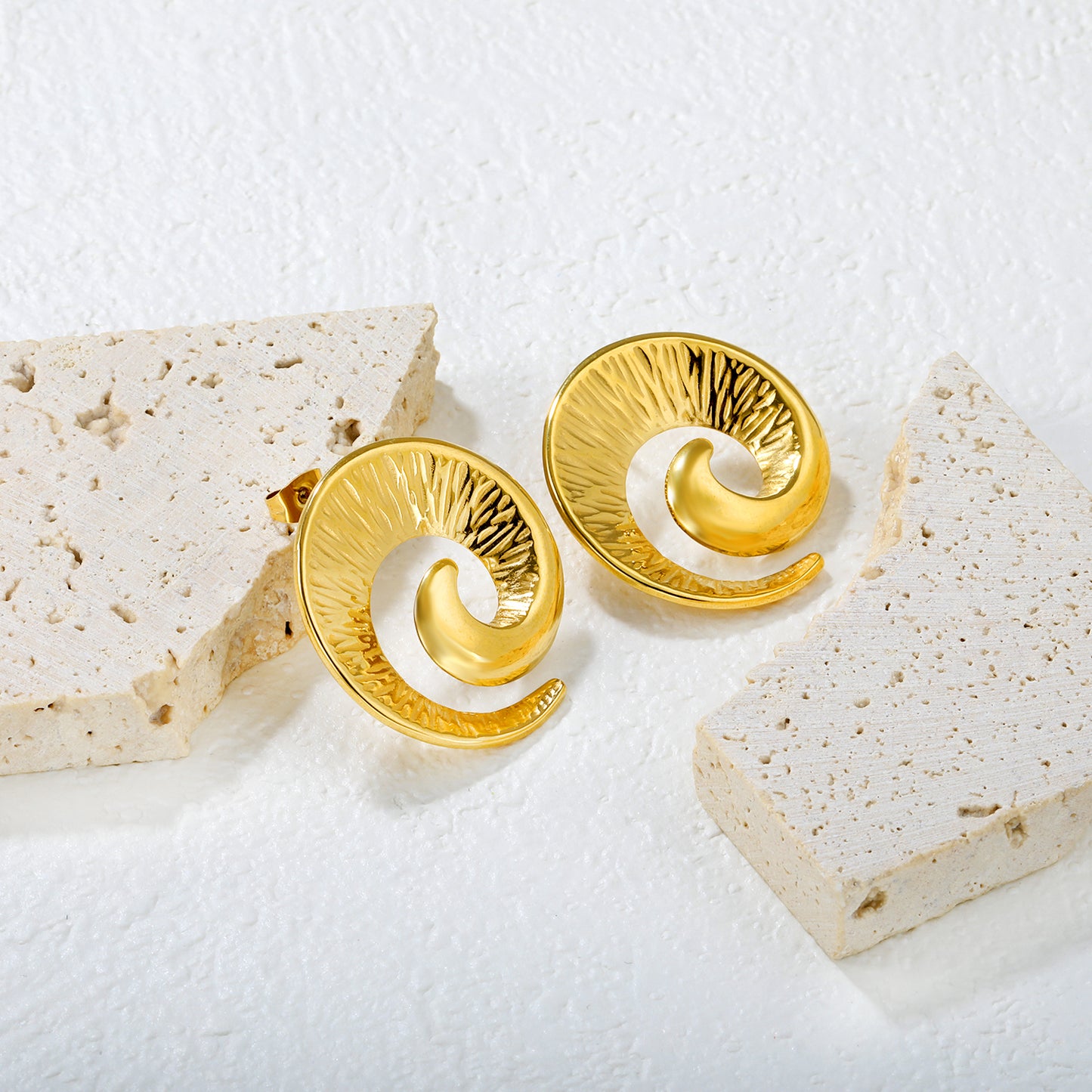 Wholesale Stainless Steel Luxe Spiral Ram Horn Stud EarringsHigh-resolution Lifestyle Photos